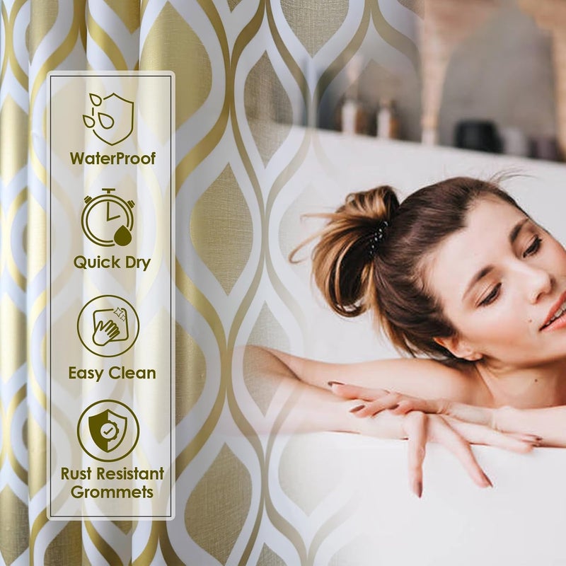 TRIMENGO Plastic Shower Curtain Liner, Gold Striped Pattern, Waterproof Printed PEVA Shower Curtain with Design, Rustproof Grommets, Standard Size 70x72 Bathtub Curtain for Bathroom (Pack of 1) - Image 5